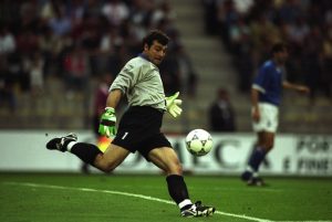 4 Jun 1997:  Italian goalkeeper Angelo Peruzzi in action during a Tournoi de France match against England in Montpellier, France. England won the match 2-0.  Mandatory Credit: Shaun  Botterill/Allsport