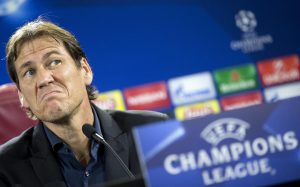 A.s. Roma's Head coach, Rudi Garcia, during a press conference at the end of a training session a day before the Champions League group stage football match as Roma vs Fc Barcelona. Rome, 15 September 2015. ANSA/CLAUDIO PERI