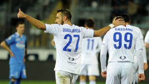 12-03-16 EMPOLI-SAMPDORIA CAMPIONATO SERIE A TIM 15-16 FABIO QUAGLIARELLA ESULTA DOPO GOL 0-1 CON ANTONIO CASSANO